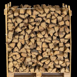 Stacked Shagbark Hickory firewood logs seasoned and split for fireplaces, wood stoves, and BBQ